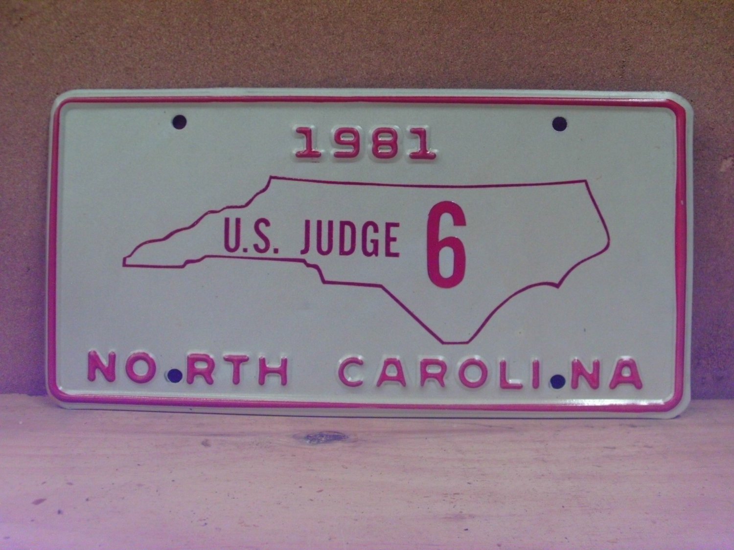 1981 North Carolina NC U.S. Judge License Plate USJ6 NCG1