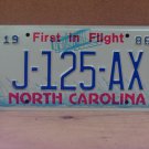1986 North Carolina NC Retired Judge License Plate J-125-AX