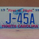 1999 North Carolina NC Judge License Plate J-45A NCG1