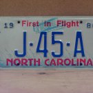 1986 North Carolina NC Judge License Plate J-45A