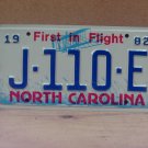 1982 North Carolina NC Judge License Plate J-110-E NCG1
