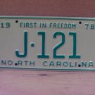 1978 North Carolina NC Judge License Plate J-121 NCG1