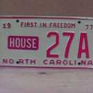 1977 North Carolina NC State House License Plate 27A