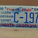 2004 North Carolina NC Clerk Superior Court License Plate C-197