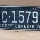 1974 North Carolina NC Dept Conservation & Development License Plate C-1579 NCG1