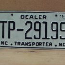2016 North Carolina NC Dealer Transporter License Plate TP-29199 NCN1