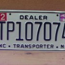 2009 North Carolina NC Dealer Transporter License Plate TP107074 NCN1