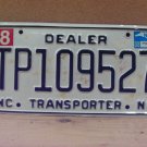2008 North Carolina NC Dealer Transporter License Plate TP109527 NCN1