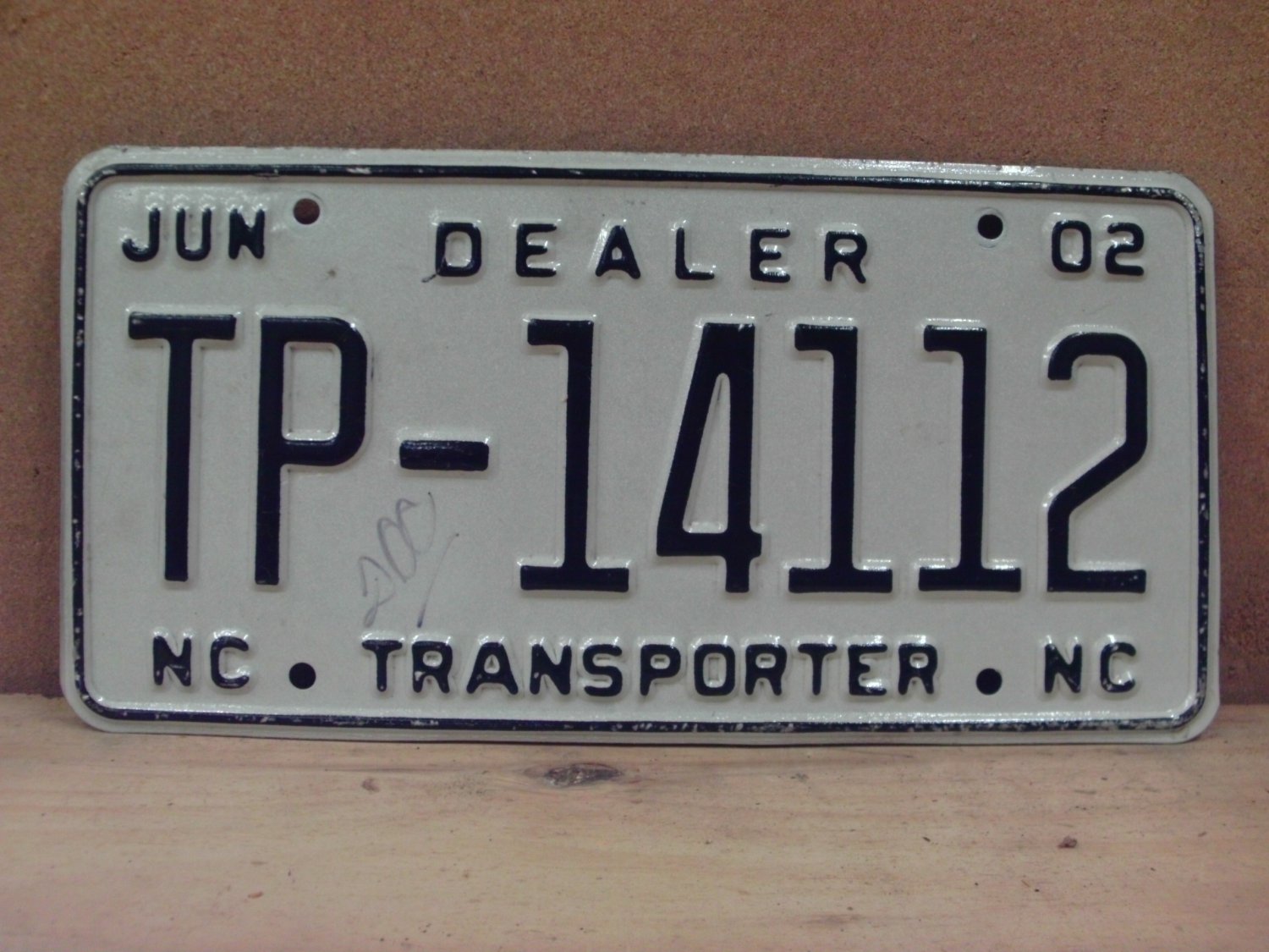 2002 North Carolina NC Dealer Transporter License Plate TP-14112 NCN1