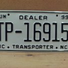 1999 North Carolina NC Dealer Transporter License Plate TP-16915 NCD1