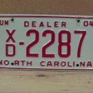 2004 North Carolina NC Trailer Dealer License Plate XD-2287 NCD1