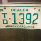 1981 North Carolina NC Trailer Dealer License Plate TD-1392 NCD1