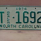 1974 North Carolina NC Trailer Dealer License Plate TD-1692 NCD1