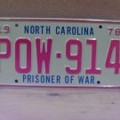 1978 North Carolina NC Prisoner of War License Plate POW-914 NCM1