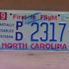 2005 North Carolina NC Partially Disabled Veteran License Plate PD-2317 NCM1