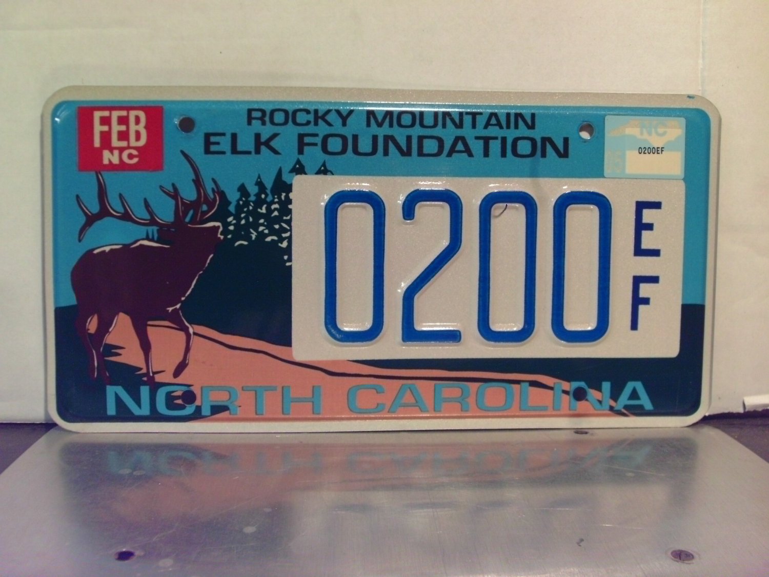 2005 North Carolina NC Rocky Mountain Elk Foundation License Plate 0200-EF NCO1
