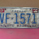 1997 North Carolina NC Fire Fighter License Plate VF-1571 NCO1