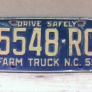 1959 North Carolina NC Farm Truck License Plate 5548-RC VG