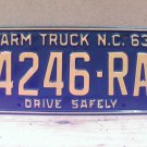 1963 North Carolina NC Farm Truck License Plate 4246-RA Mint NCF1