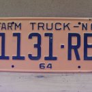 1964 North Carolina NC Farm Truck License Plate 1131-RB Mint NCF1