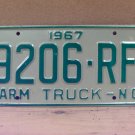 1967 North Carolina NC Farm Truck License Plate 9206-RF Mint NCF1
