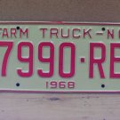 1968 North Carolina NC Farm Truck License Plate 7990-RB Mint