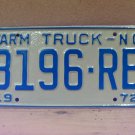 1972 North Carolina NC Farm Truck License Plate 8196-RB Mint