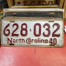 1940 North Carolina NC License Plate 628-032 YOM NCA1