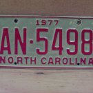 1977 North Carolina NC Truck YOM License Plate AN-5498 EX NC12