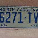 1972 North Carolina NC Truck YOM License Plate 6271-TV EX NCB2