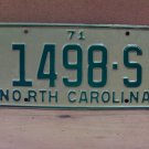 1971 North Carolina NC Truck YOM License Plate 1498-S EX NCB2