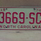 1970 North Carolina NC Truck YOM License Plate 3669-SC VG NCB2