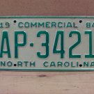 1984 North Carolina NC Commercial Truck YOM License Plate AP-3421 VG NCB2