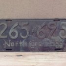 1939 North Carolina NC License Plate 265-695 YOM