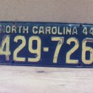1944 North Carolina NC License Plate 429-726 VG YOM NCA1