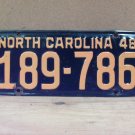 1948 North Carolina NC License Plate 189-786 YOM VG NCA1