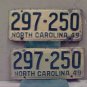 1949 North Carolina NC License Plate Pair 297-250 YOM NCA1