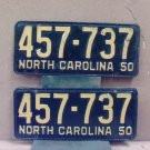 1950 North Carolina NC License Plate Pair 457-737 YOM NCA1