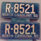 1950 North Carolina NC License Plate Pair R-8521 YOM NCA1
