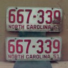1951 North Carolina NC License Plate Pair 667-339 YOM NCA1