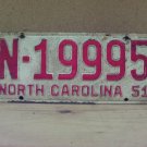 1951 North Carolina NC License Plate N-19995 YOM VG NCA1