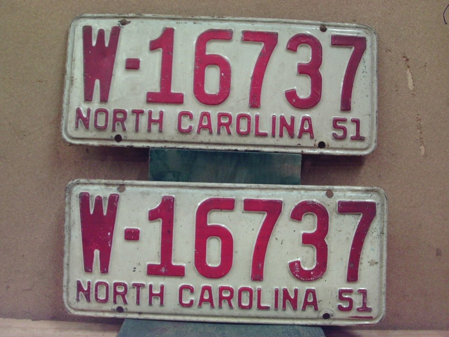 1951 North Carolina NC License Plate Pair W-16737 YOM NCA1