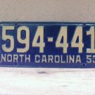 1953 North Carolina NC License Plate 594-441 YOM VG NCA1
