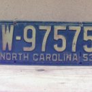 1953 North Carolina NC License Plate W-97575 YOM VG NCA1