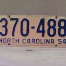 1954 North Carolina NC License Plate 370-488 YOM VG NCA1