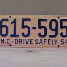 1954 North Carolina NC License Plate 615-595 YOM VG NCA1