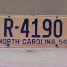1954 North Carolina NC License Plate R-4190 YOM VG NCA1