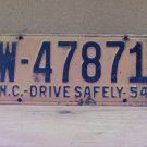 1954 North Carolina NC License Plate W-47871 YOM VG NCA1