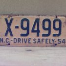 1954 North Carolina NC License Plate X-9499 YOM VG NCA1