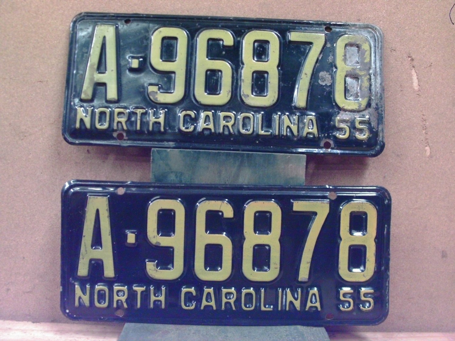 1955 North Carolina NC License Plate Pair A-96878 YOM NCA1